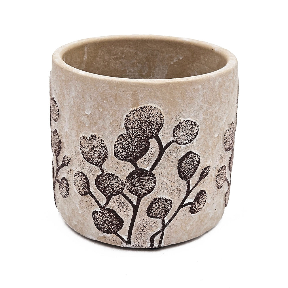 Set of 4 Sand and Cement Planters with Botanical Motif – 4.3"