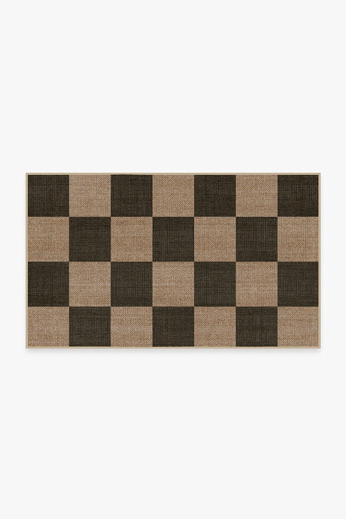 Checkerboard Soft Black Rug – Printed Chenille Flat-Weave Rug