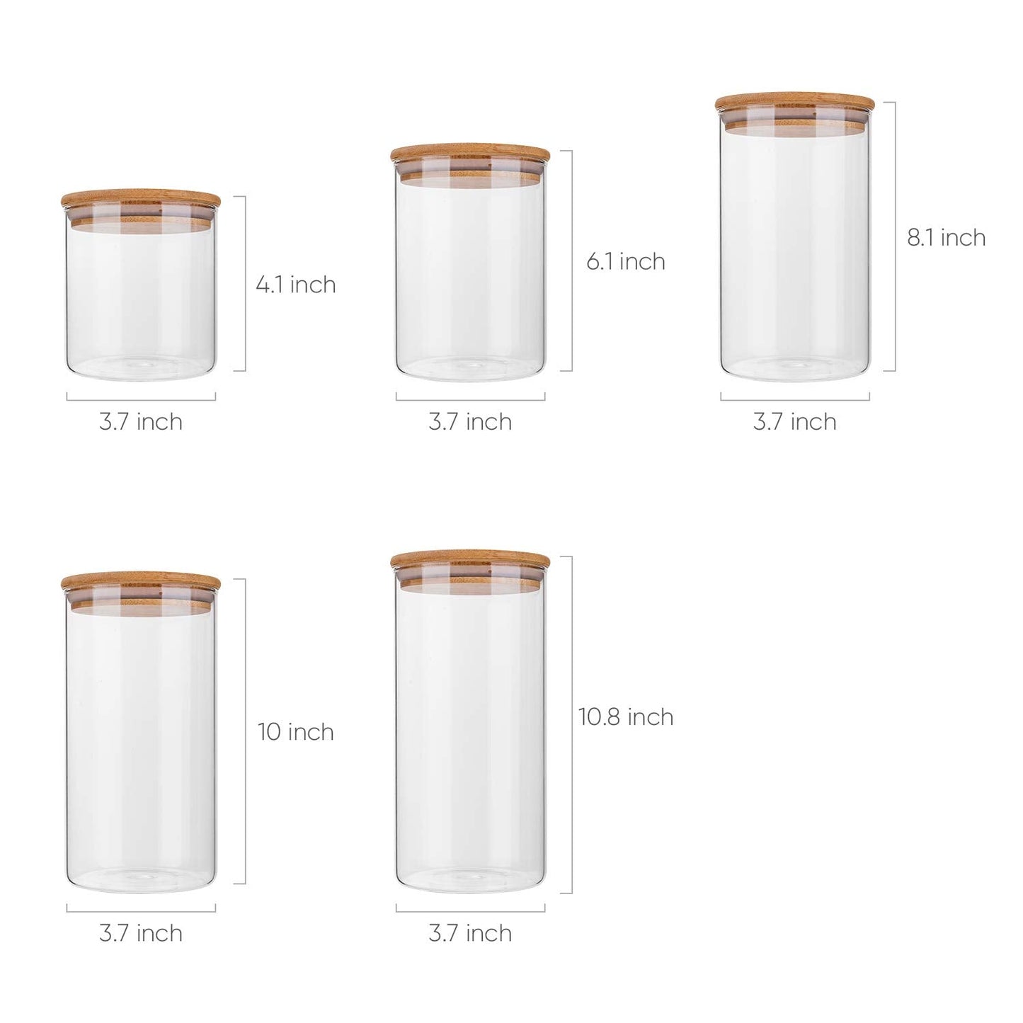 Food Storage Jars with Bamboo Lids – Set of 5 Glass Containers