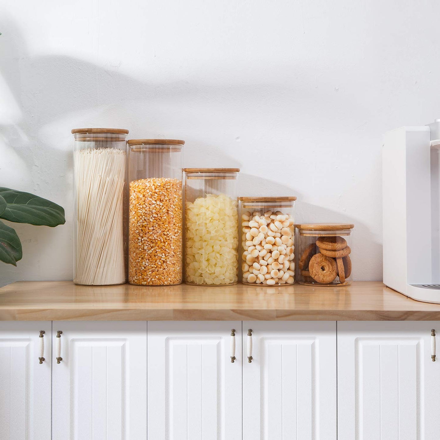 Food Storage Jars with Bamboo Lids – Set of 5 Glass Containers