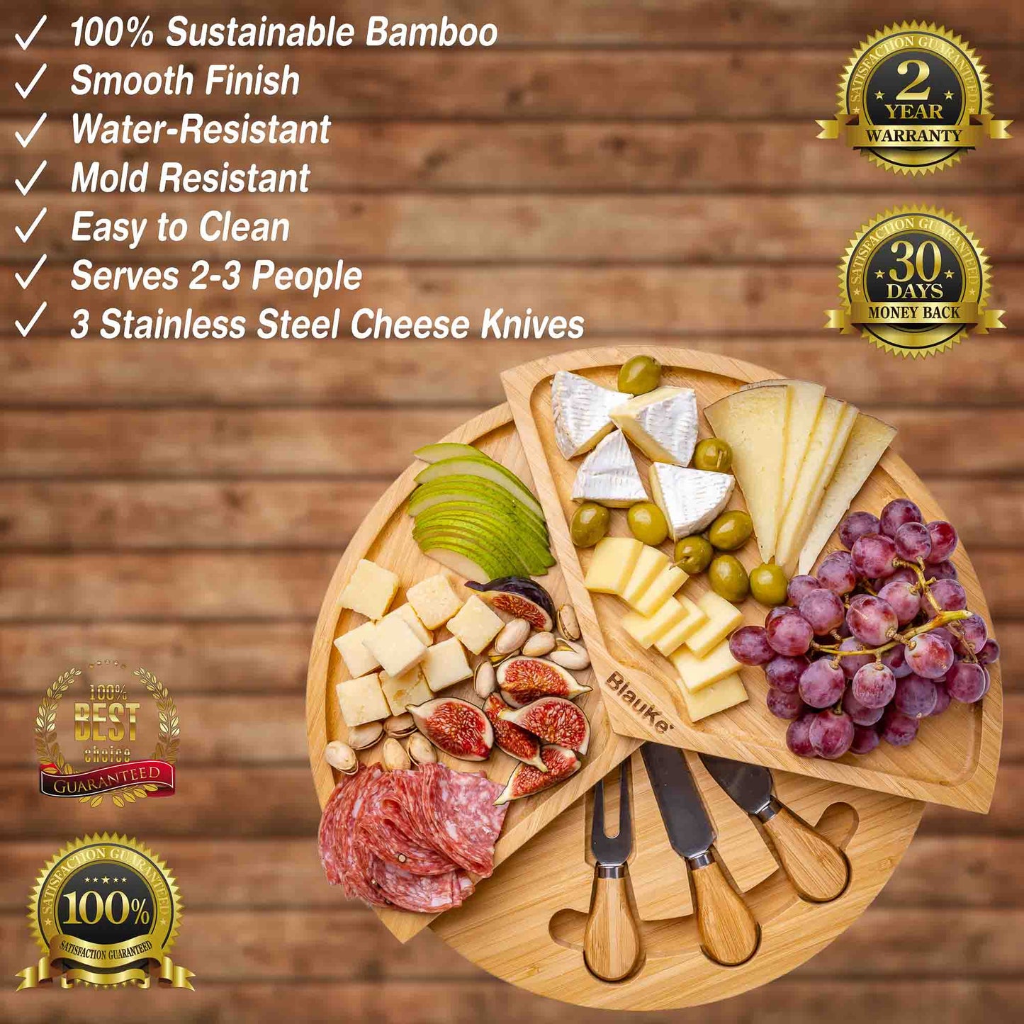 Bamboo Cheese Board and Knife Set - 14 Inch