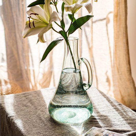 Handblown Bubble Glass Vase – Clear / Light Green