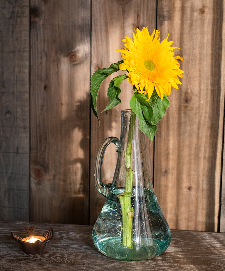 Handblown Bubble Glass Vase – Clear / Light Green
