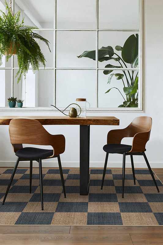 Checkerboard Soft Navy Chenille Rug – Printed Flat-Weave Design