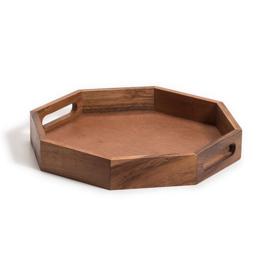 Octagon Acacia Wood Ottoman / Serving Tray – 17"